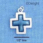 C1211 - Sqaure Cross with Translucent Blue Enamel - Silver Charm