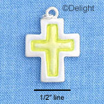 C1213 - Large Translucent Yellow Enamel Cross with Brushed Finish - Silver Charm