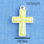 C1216 - Large Translucent Yellow Enamel Cross with Decorated Sides - Silver Charm