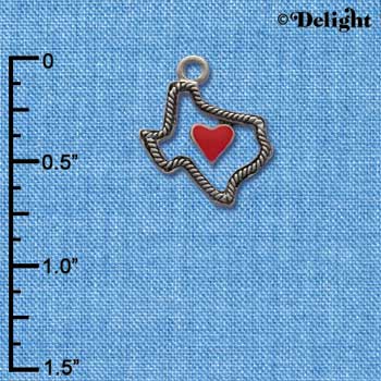C1293 - Texas - Outline Rope Heart - Silver Charm