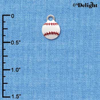 C1313 - Mini Enamel Baseball Charm - Silver Charm