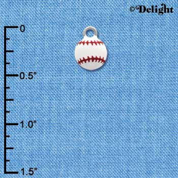 C1313 - Mini Enamel Baseball Charm - Silver Charm