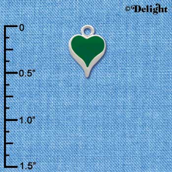 C1330 - Heart - Long Green - Silver Charm Mini