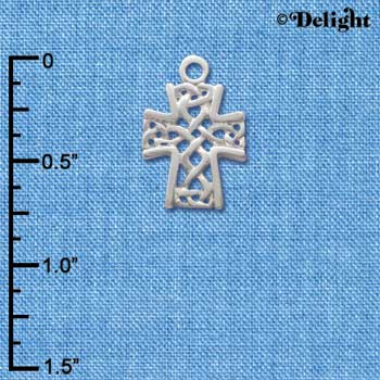 C1356 - Criss Cross Patterned Cross - Silver Charm