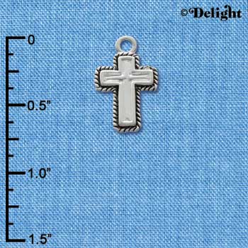 C1357 - Silver Cross with Rope Border - Silver Charm