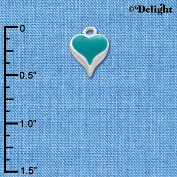 C1398 - Heart - Long Teal - Silver Charm Mini