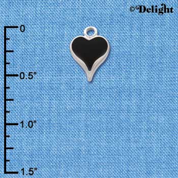 C1403 - Heart - Long Black - Silver Charm Mini