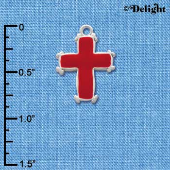 C1404 - Enamel Red Cross with Simple Border - Silver Charm