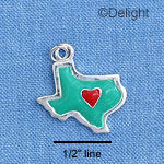 C1428 - Texas - Teal Heart Red - Silver Charm