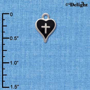 C1513 - Navy Blue Enamel Heart with Silver Cross - Silver Charm