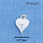 C1514 - White Enamel Heart with Silver Cross - Silver Charm