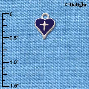 C1515 - Purple Enamel Heart with Silver Cross - Silver Charm