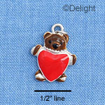 C1527 - Bear - Brown Heart Red - Silver Charm