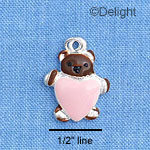 C1528 - Bear - Brown Heart Pink - Silver Charm