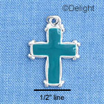 C1535 - Turquoise Enamel Cross with Simple Border - Silver Charm