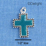 C1536 - Turquoise Enamel Cross with Beaded Border - Silver Charm