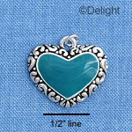 C1537 - Heart - Turquoise - Silver Charm