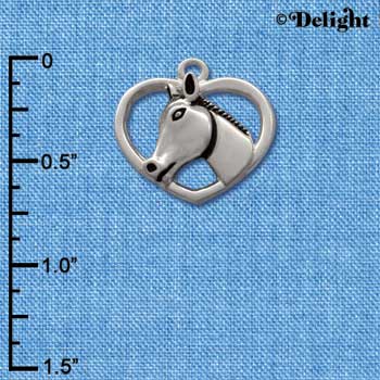 C1652* - Horse Head - Heart - Silver Charm (Left or Right)