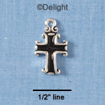 C1864 - Black Enamel Scroll Cross - Silver Charm