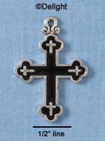 C1869 - Large Black Enamel Botonee Cross Pendant with Small Cross Decorations - Silver Charm
