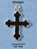 C1870 - Large Black Enamel Botonee Cross Pendant - Silver Charm