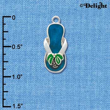 C1938 - Flip Flop - Palm Tree Blue - Silver Charm