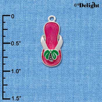 C1940 - Flip Flop - Palm Tree Pink - Silver Charm