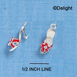 C2094+ - Sandal Heel Shoe With Red Flower Silver Charm