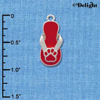 C2152 - Paw Flip Flop Red Silver Charm