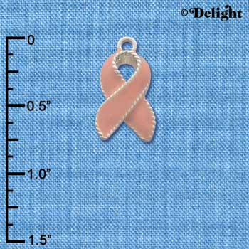 C2200 - Pink Ribbon with Stitching - Silver Charm