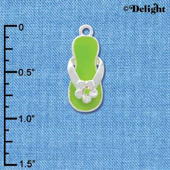 C2332 - Flip Flop - Lime Green with flower Silver Charm