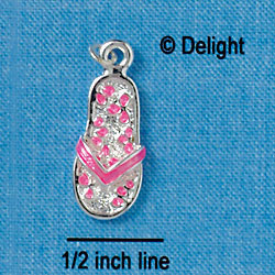 C2407 - Flip Flop with Flower Pattern - Pink - Silver Charm