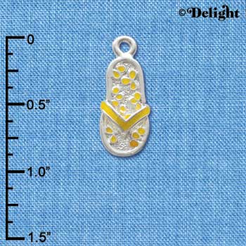 C2409 - Flip Flop with Flower Pattern - Yellow - Silver Charm
