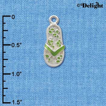 C2410 - Flip Flop with Flower Pattern - Lime Green - Silver Charm