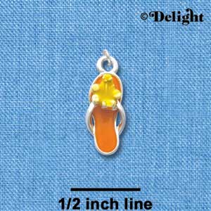 C2414 - Orange Flip Flop with Yellow Hibiscus Flower - Silver Charm