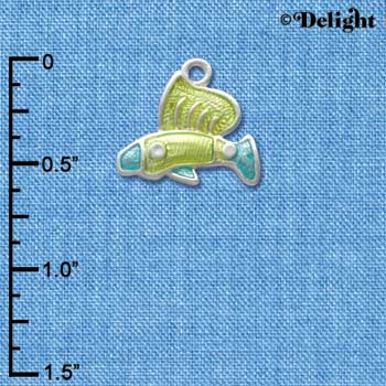 C2432* - Tropical Fish - Lime Green with Blue Tail -Silver Charm (Left or Right)