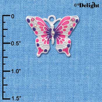 C2440 - Butterfly - Hot Pink & Purple - Silver Charm