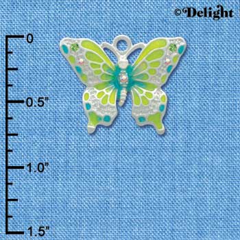 C2441 - Butterfly - Lime Green & Blue - Silver Charm