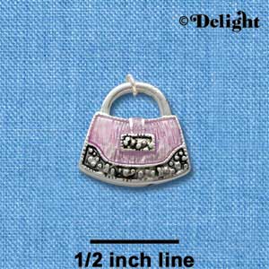 C2453 - Purple Purse with Faux Marcasite - Silver Charm