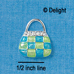 C2454 - Checkered Purse - Blue and Green - Silver Charm