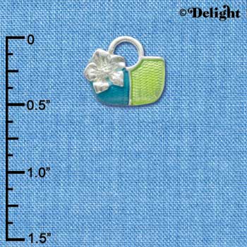 C2457 - Purse with Flower - Blue and Green - Silver Charm