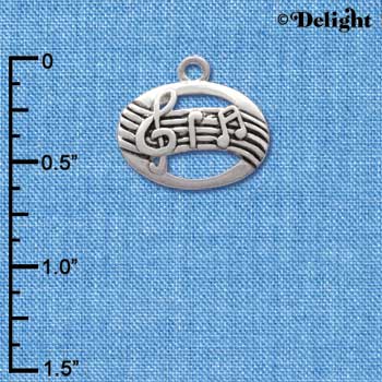 C2516 - Oval with Music Notes - Silver Charm