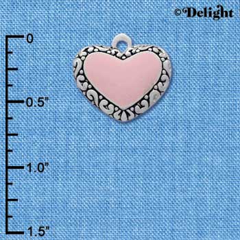 C2552 - Fancy Heart - Pink - Fancy Border - Silver Charm