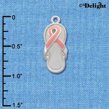 C2558 - Pink Ribbon Flip Flop - Silver Charm