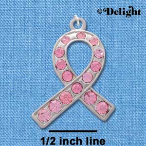 C2563 - Ribbon with Pink Stones - Large - Silver Charm