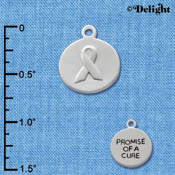 C2566+ - Promise of a Cure Circle with Ribbon on back - Silver Charm (3-D)