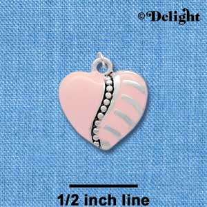 C2567 - Fancy Heart - Pink - Striped and Beaded - Silver Charm