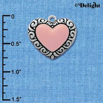 C2573 - Fancy Heart - Pink - Large Fancy Border - Silver Charm