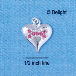 C2578 - Heart with Hot Pink Stone Bone - Silver Charm