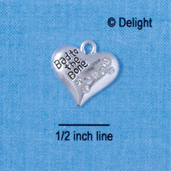 C2579 - Bad to the Bone Heart with Clear Swarovski Crystal Dog Bone - Silver Charm